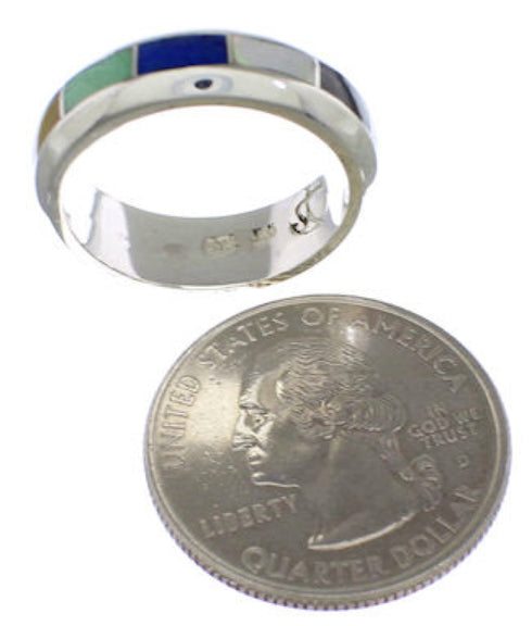 Southwest Silver Multicolor Inlay Ring Size 5-1/4 TX40132